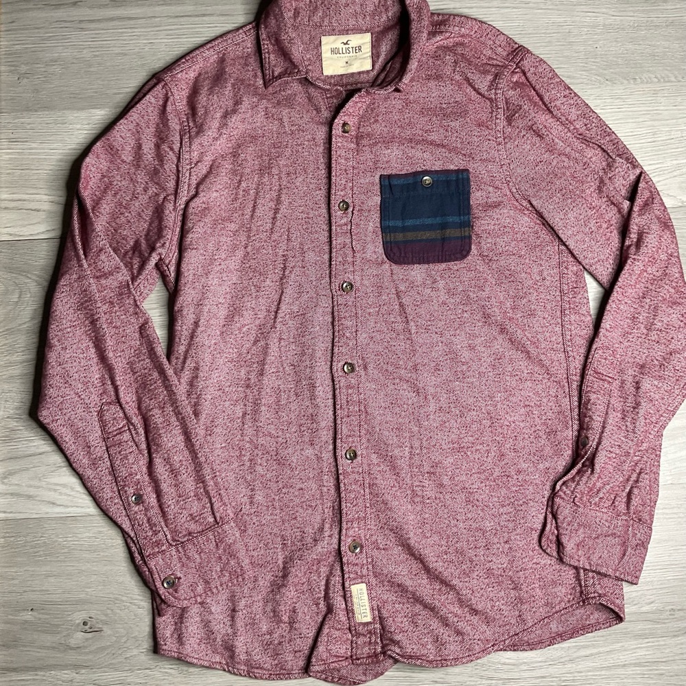 Hollister Shirt Mens Medium Red Flannel Button Up‎ Casual Preppy Long Sleeve